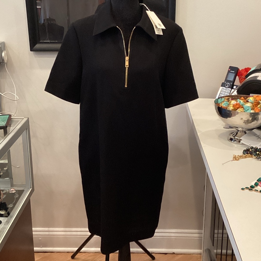 Tory Burch Black Crepe Mini Shirt Dress.